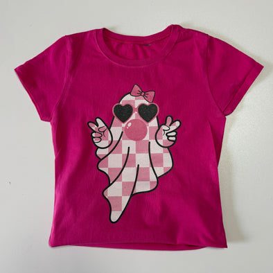 Retro Halloween Checkered Ghost - Girls Shirt